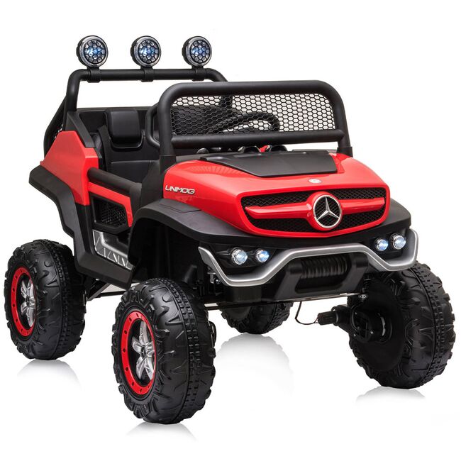 Masinuta electrica Chipolino OffRoad Mercedes Unimog cu scaun din piele si roti EVA red HUBELJMUNIM02R