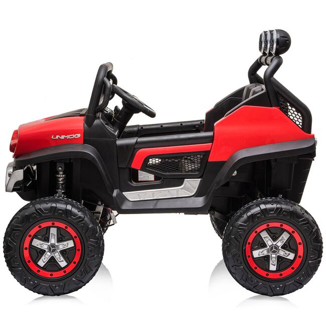 Masinuta electrica Chipolino OffRoad Mercedes Unimog cu scaun din piele si roti EVA red HUBELJMUNIM02R