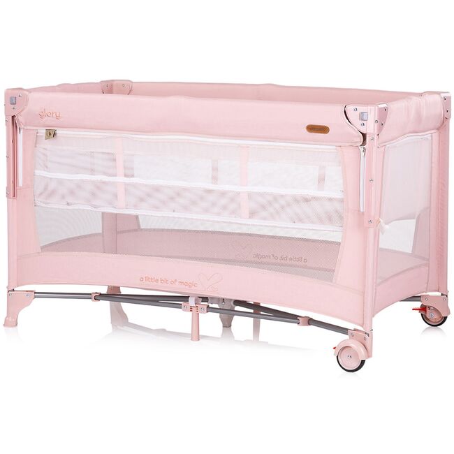 Patut pliabil Chipolino Glory cu laterala culisanta pink marshmallow HUBKOSIGL2504PM