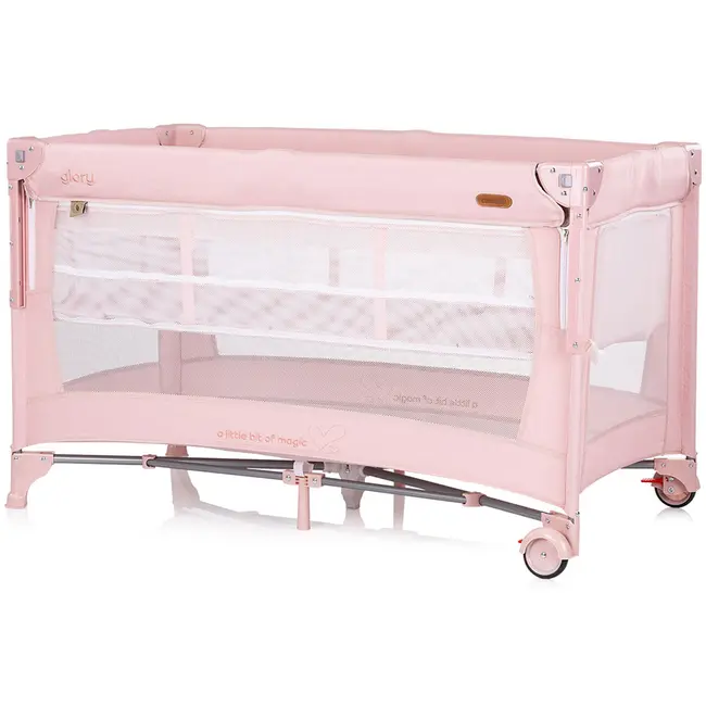 Patut pliabil Chipolino Glory cu laterala culisanta pink marshmallow HUBKOSIGL2504PM