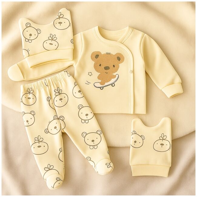 Set 3 piese babycan pentru nou-nascuti, model ursulet 100% bumbac bbl62
