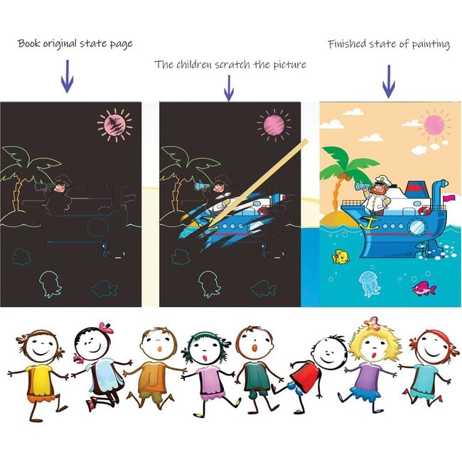 Set 4 caiete de colorat razuibile cu diverse teme si cu 12 culori, rechizite scolare, multicolor, 19 cm X 13 cm SUPKC_CAIETE_RAZ1