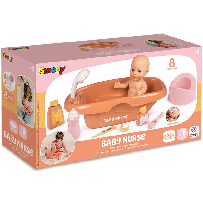 Set de baie pentru papusa Smoby Baby Nurse Bath cu 8 accesorii HUBS7600220383