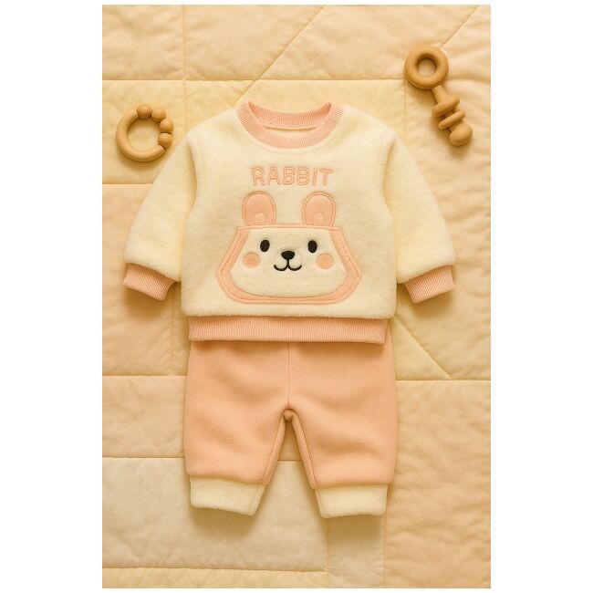 Set pufos cu bluzita si pantaloni pentru bebelusi - pink rabbit bbl13-1