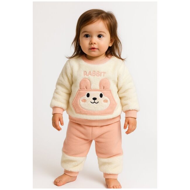 Set pufos cu bluzita si pantaloni pentru bebelusi - pink rabbit bbl13-1