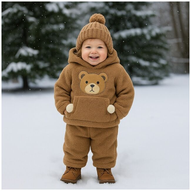 Set pufos hanorac si pantaloni welsoft - brown bbl64