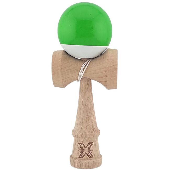 Kendama X 18 cm cu bilă cauciucată Verde/Alb – lemn natural, design premium, joc de dexteritate - ASC6427968007706