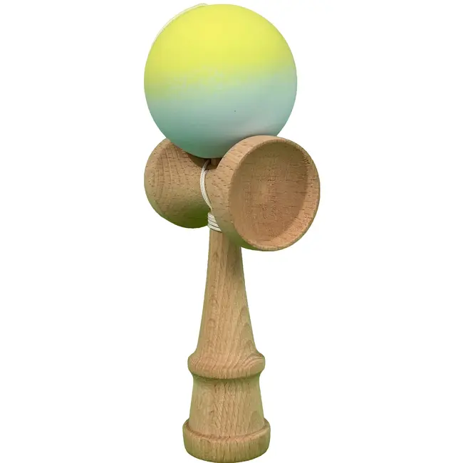 Kendama X 18 cm cu bilă cauciucată Galben/Blue– lemn natural, design premium, joc de dexteritate - ASC6427968007713