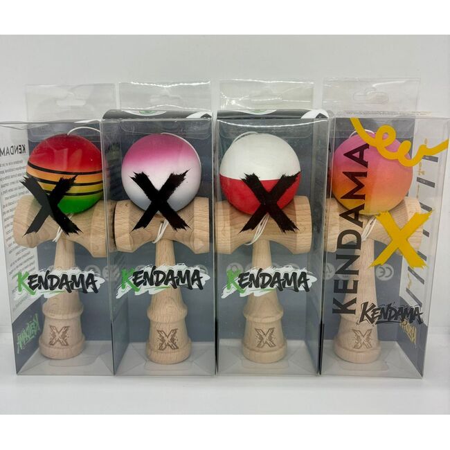Kendama X 18 cm cu bilă cauciucată Verde/Alb – lemn natural, design premium, joc de dexteritate - ASC6427968007706