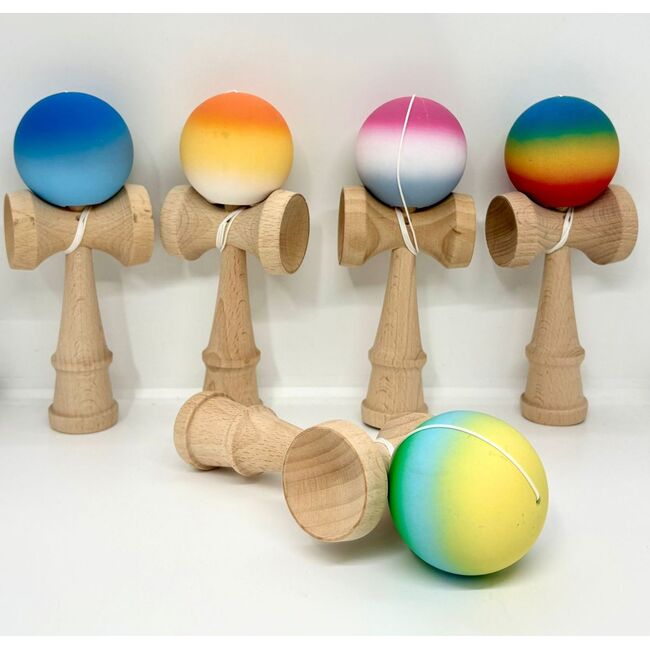 Kendama cauciucată Grip 18 cm, Gradient Roz Portocali Galben, antiderapant - ASC6427968007737