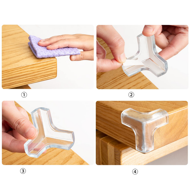 Protectie colturi mobila, trei laturi, transparent, 4 buc