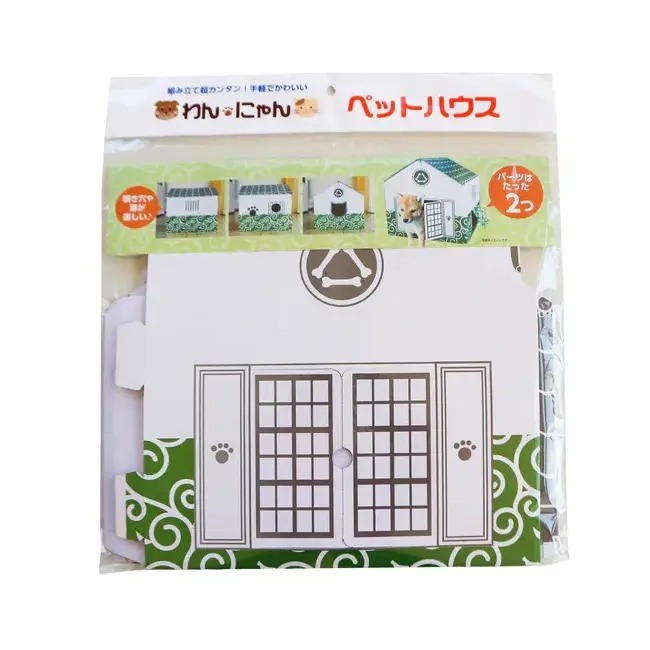 Casuta pentru pisici, din carton, alb verde