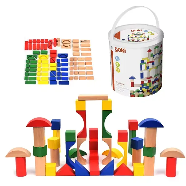 Cuburi pentru construit, din lemn, pentru copii, 100 buc, goki