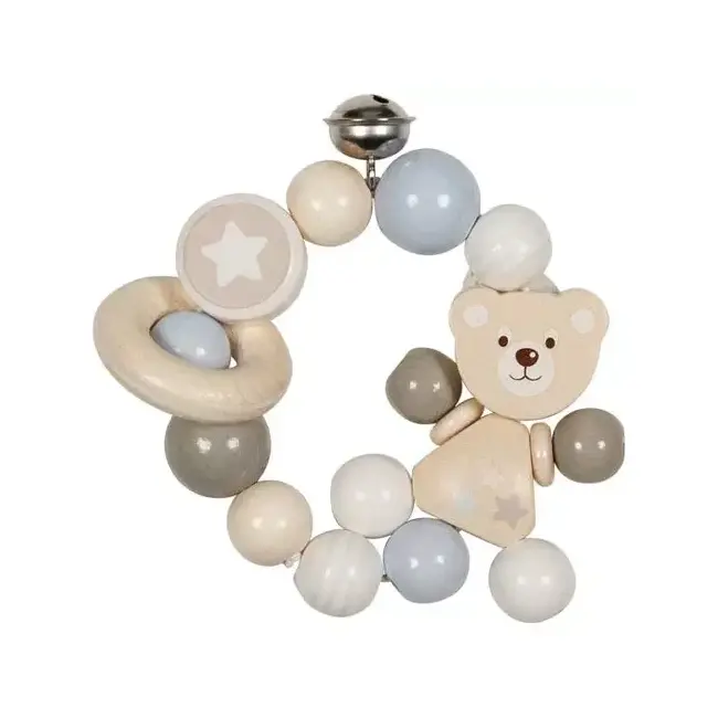 Inel senzorial pentru bebelusi, model ursulet, cu bile de lemn, goki