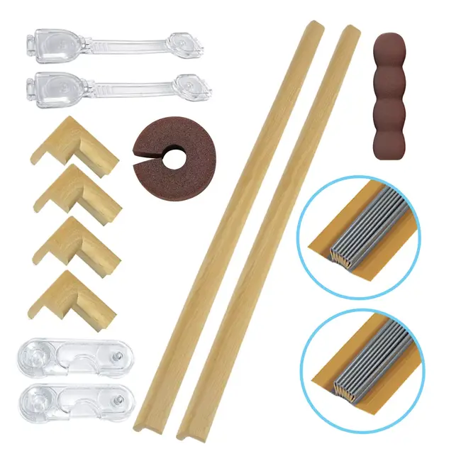 Pachet sisteme de siguranta copii, 14 piese, culoarea lemnului deschis