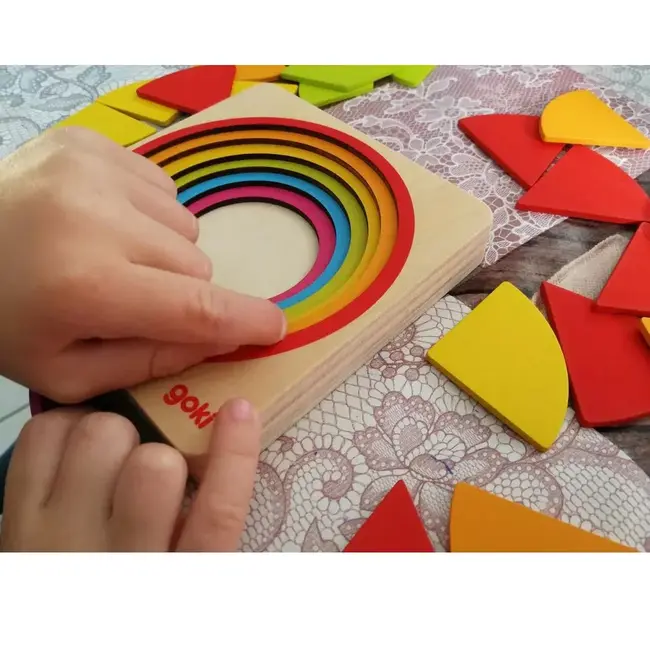 Puzzle stratificat, fractii si culori, din lemn, 21 piese, goki