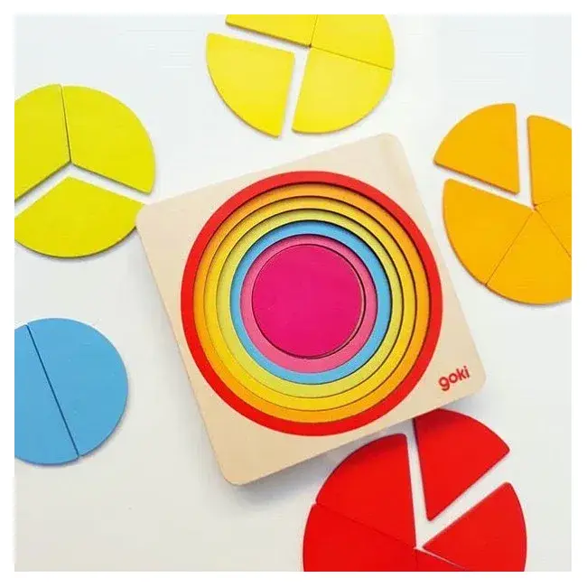 Puzzle stratificat, fractii si culori, din lemn, 21 piese, goki