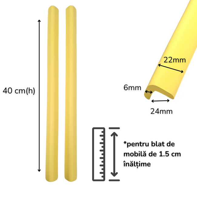 Banda protectie muchii si margini set 2 buc 40cm spuma galben pastel   carboysafety