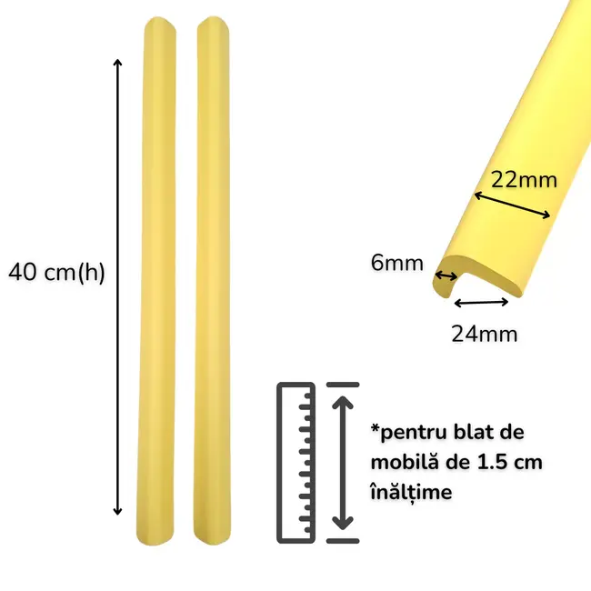 Banda protectie muchii si margini set 2 buc 40cm spuma galben pastel   carboysafety