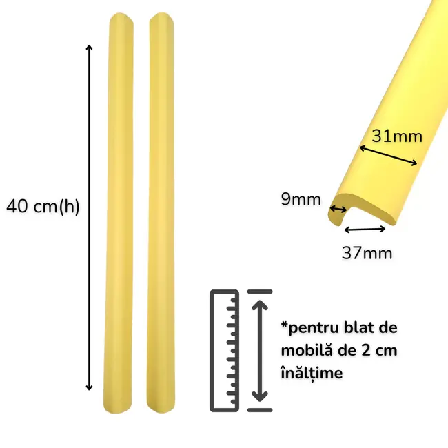 Banda protectie muchii si margini set 2 buc 40cm spuma galben pastel   carboysafety
