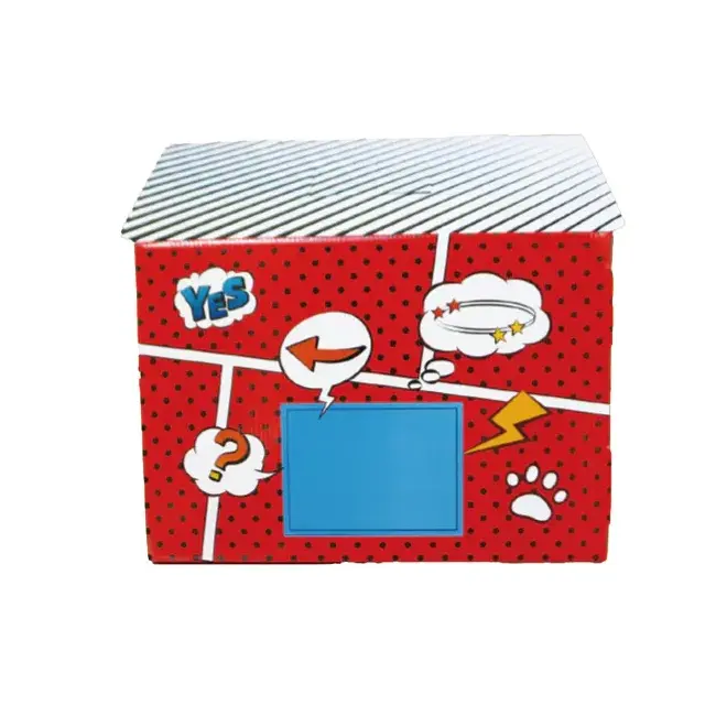 Casuta pentru pisici, din carton, albastru portocaliu