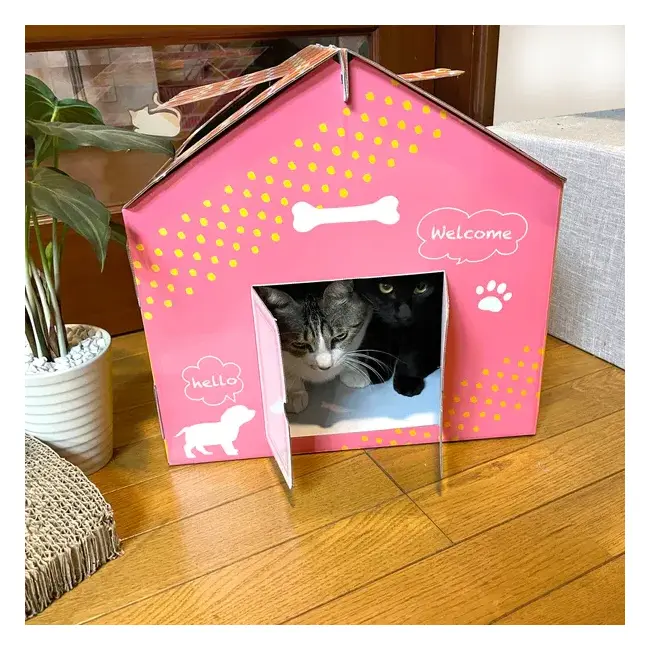 Casuta pentru pisici, din carton, roz