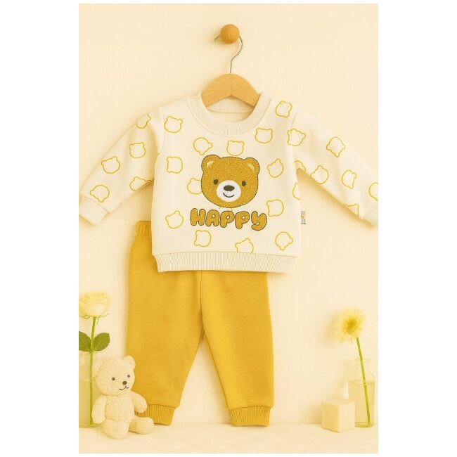 Costumas bebelusi happy bear crem-galben | confort & design premium trmb654