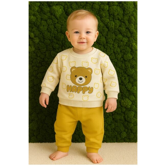 Costumas bebelusi happy bear crem-galben | confort & design premium trmb654