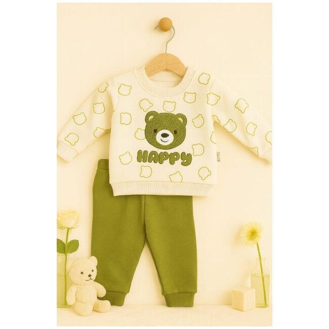 Costumas bebelusi happy bear crem-verde| confort & design premium trmd654