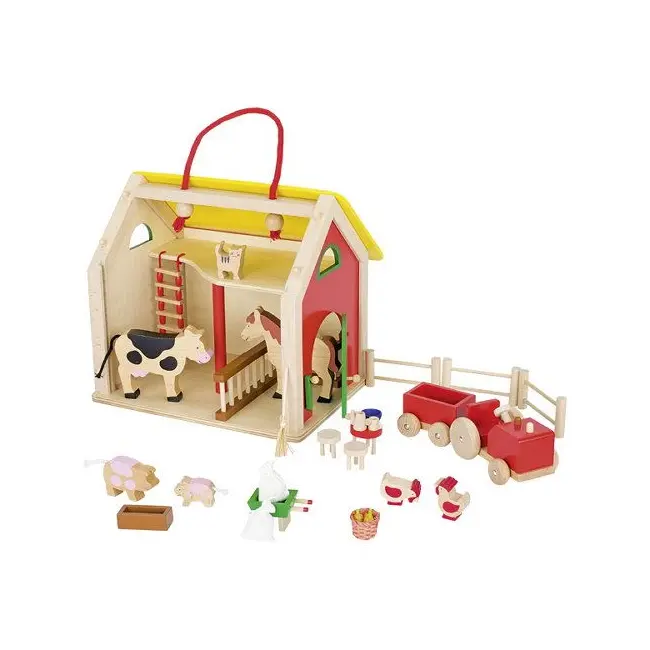 Ferma animalelor, cu 31 accesorii, de lemn, tip cabana, 3 ani+, goki