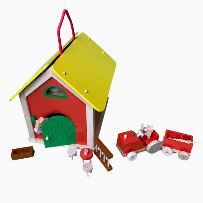 Ferma animalelor, cu 31 accesorii, de lemn, tip cabana, 3 ani+, goki