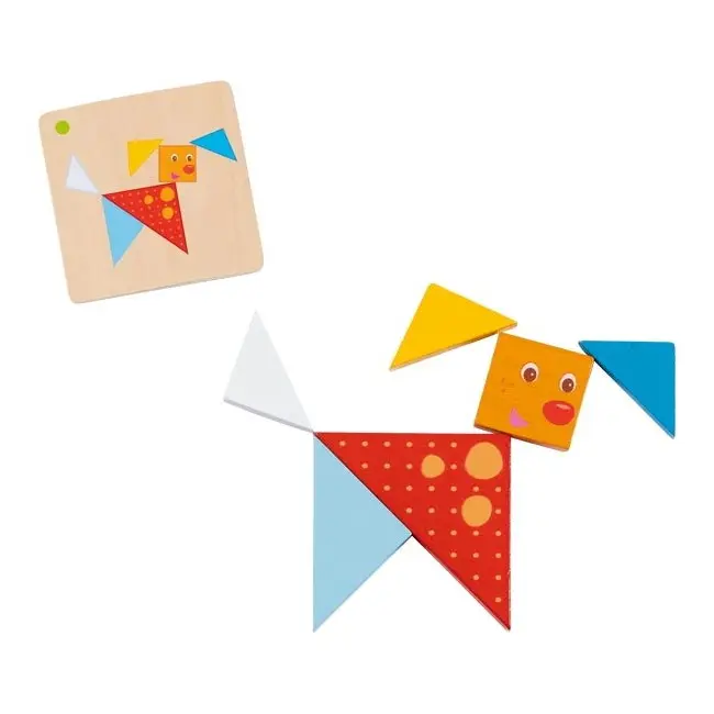 Joc tangram, pentru stimularea gandirii creative, din lemn, 3 ani+, goki