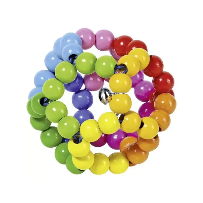 Jucarie senzoriala bebelusi, minge curcubeu, cu bile de lemn, goki