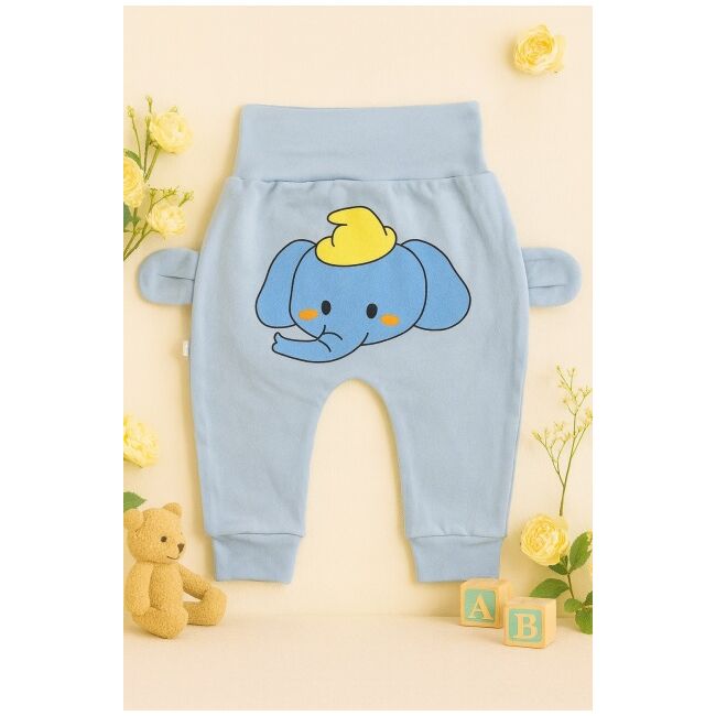 Pantaloni bleu bebe cu imprimeu vesel si urechi aplicate – model confortabil din bumbac trmd2070-6