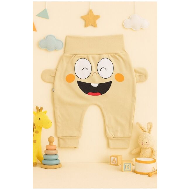 Pantaloni crem bebe cu imprimeu vesel – model confortabil din bumbac trmb2070-6
