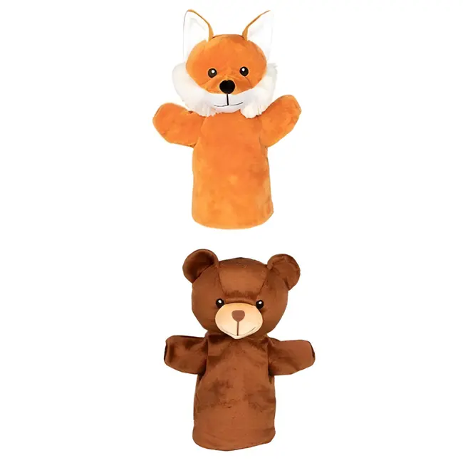 Papusi de teatru pentru copii, de mana, urs-vulpe, 1 an+, set 2 buc, goki