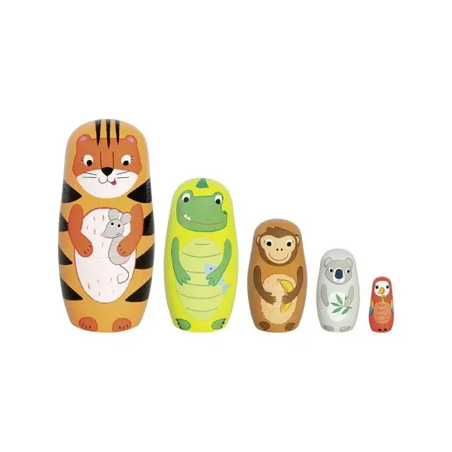 Papusi matrioska, cu animalute, de lemn, copii 3 ani+, set 5 buc, goki