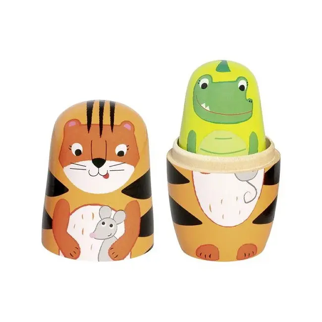 Papusi matrioska, cu animalute, de lemn, copii 3 ani+, set 5 buc, goki