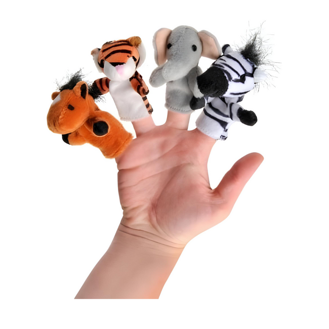 Papusi pentru degete, cu animalute salbatice, pentru copii, 1 an+, set 8 buc, goki