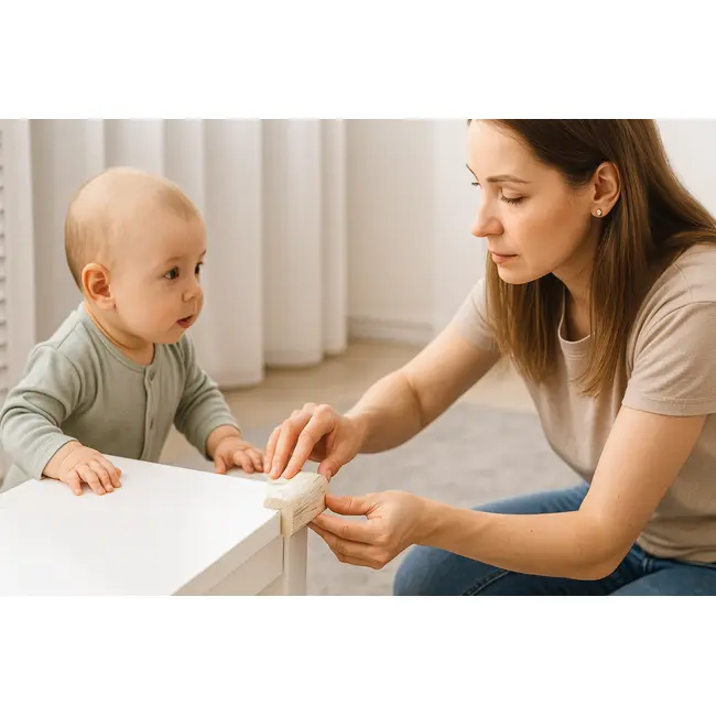 Protectie colturi mobila, din spuma, culoarea lemnului alb