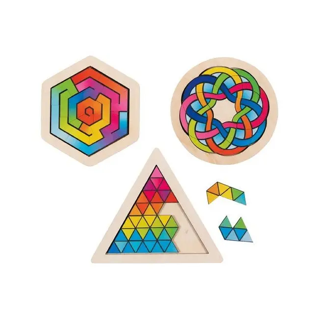 Puzzle brain teaser, set 3 modele, de lemn, 6 ani +, goki