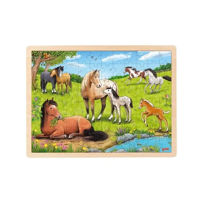 Puzzle copii 3 ani+ de lemn caluti pe pasune goki   carboysafety