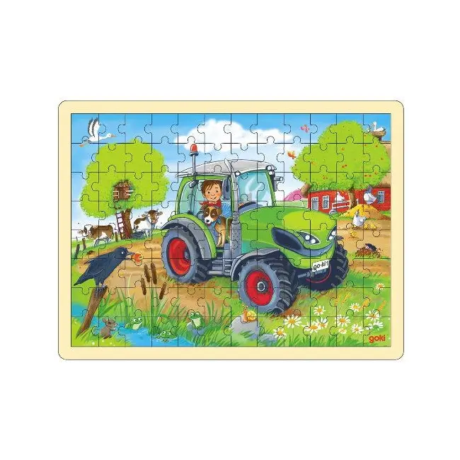 Puzzle copii 3 ani+ de lemn tractor la ferma goki   carboysafety