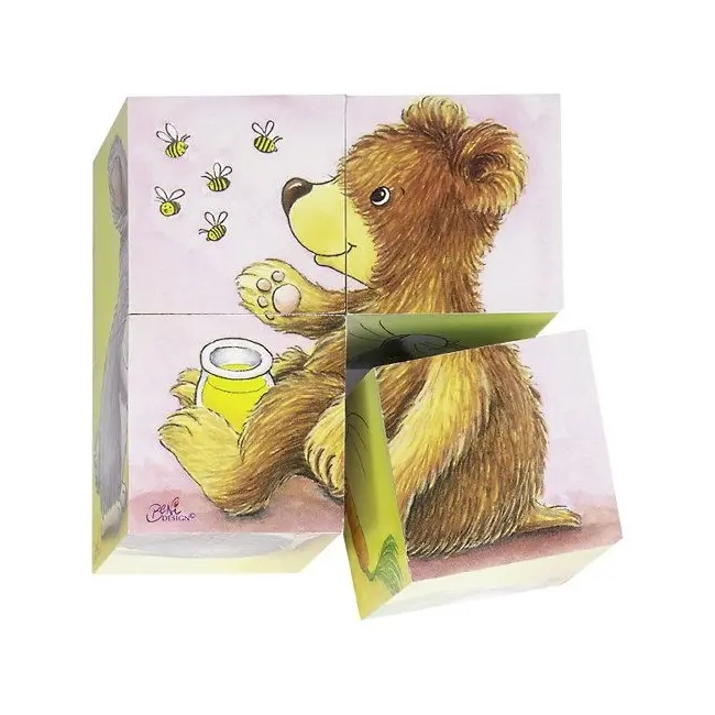 Puzzle cuburi animale din lemn pentru bebelusi 2 ani+  carboysafety