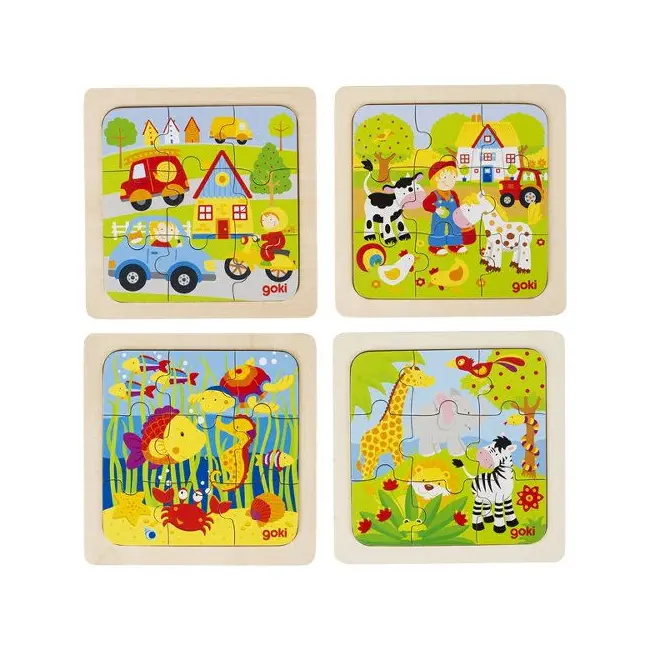 Puzzle de lemn, copii 2 ani+, set 4 buc, diverse modele ferma animale si viata din oceane, goki