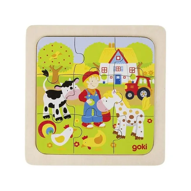 Puzzle de lemn, copii 2 ani+, set 4 buc, diverse modele ferma animale si viata din oceane, goki