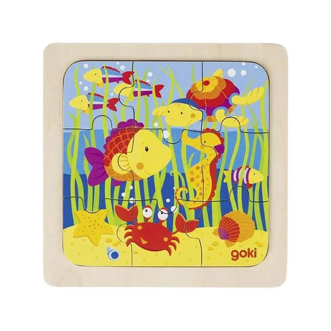 Puzzle de lemn, copii 2 ani+, set 4 buc, diverse modele ferma animale si viata din oceane, goki