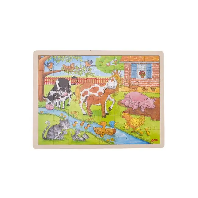 Puzzle de lemn, copii 3 ani+, viata la ferma cu animalute, 48 piese, goki