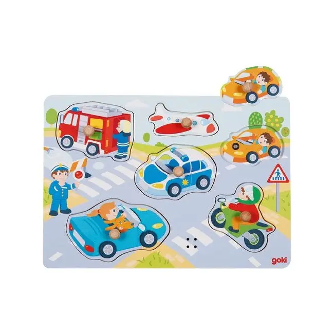 Puzzle incastru copii 1 an+ cu sunete masinute si vehicule goki   carboysafety