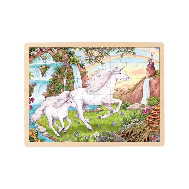 Puzzle lemn, copii 3 ani+, 48 piese, model unicorn, goki - joc de indemanare